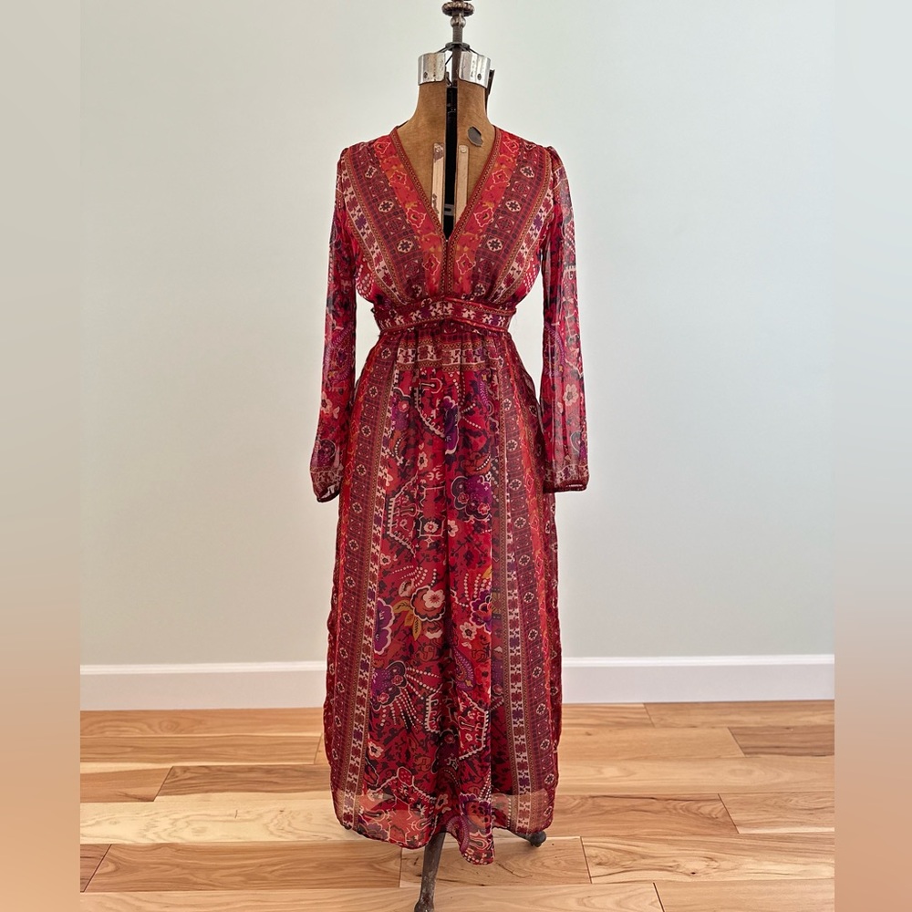 Ranna Gill size 6 Red Ceret Maxi Dress - Anthropologie